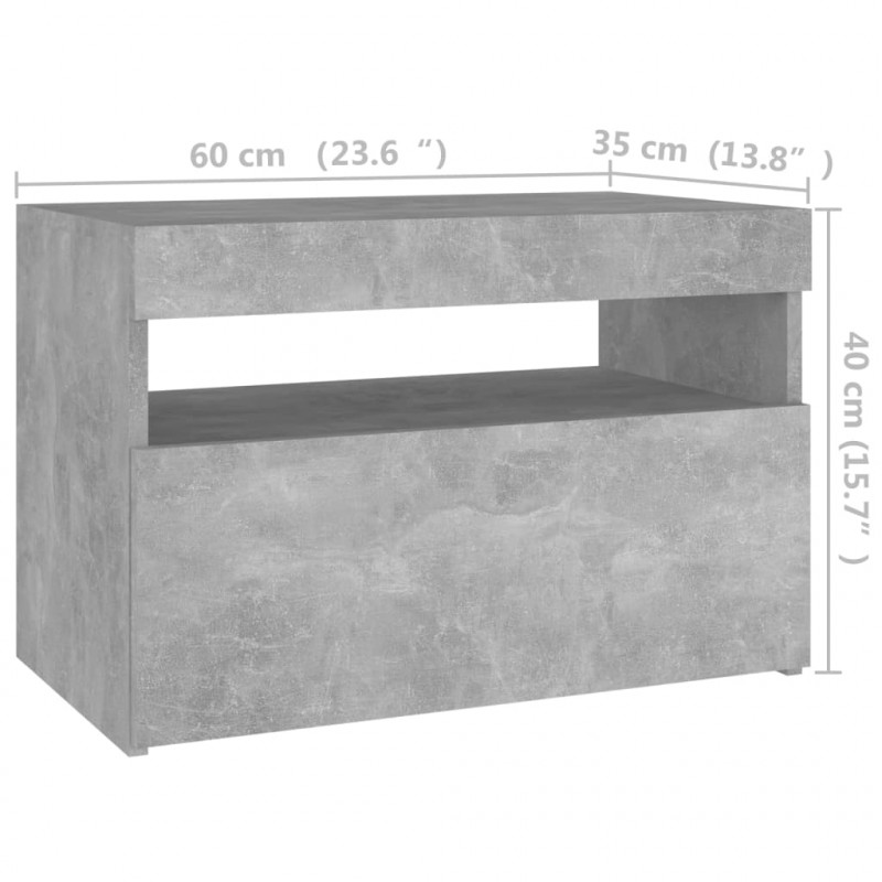 Szafki nocne z LED, 2 szt., szarość betonu, 60x35x40 cm