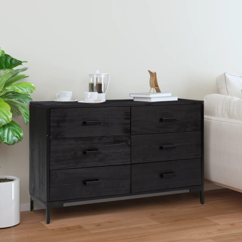 Szafka, czarna, 110x35x70 cm, lite drewno sosnowe