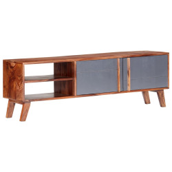 Szafka pod TV, szara, 140x30x45 cm, lite drewno