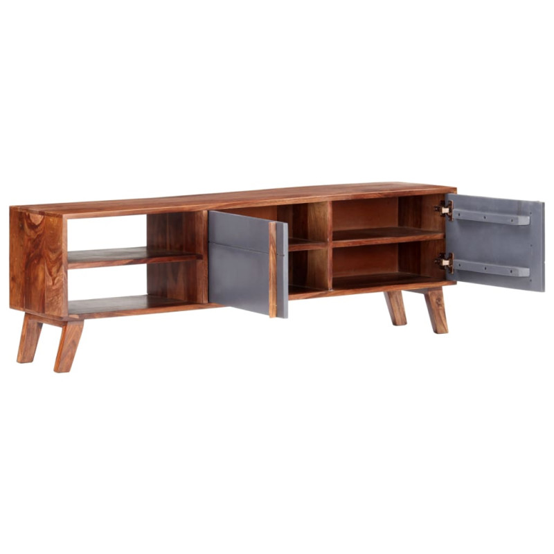 Szafka pod TV, szara, 140x30x45 cm, lite drewno
