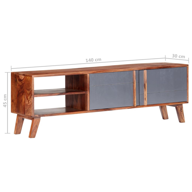 Szafka pod TV, szara, 140x30x45 cm, lite drewno