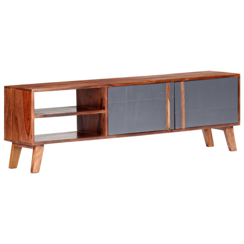 Szafka pod TV, szara, 140x30x45 cm, lite drewno