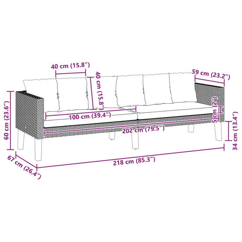 3-osobowa sofa ogrodowa z poduszkami, rattan PE, beż
