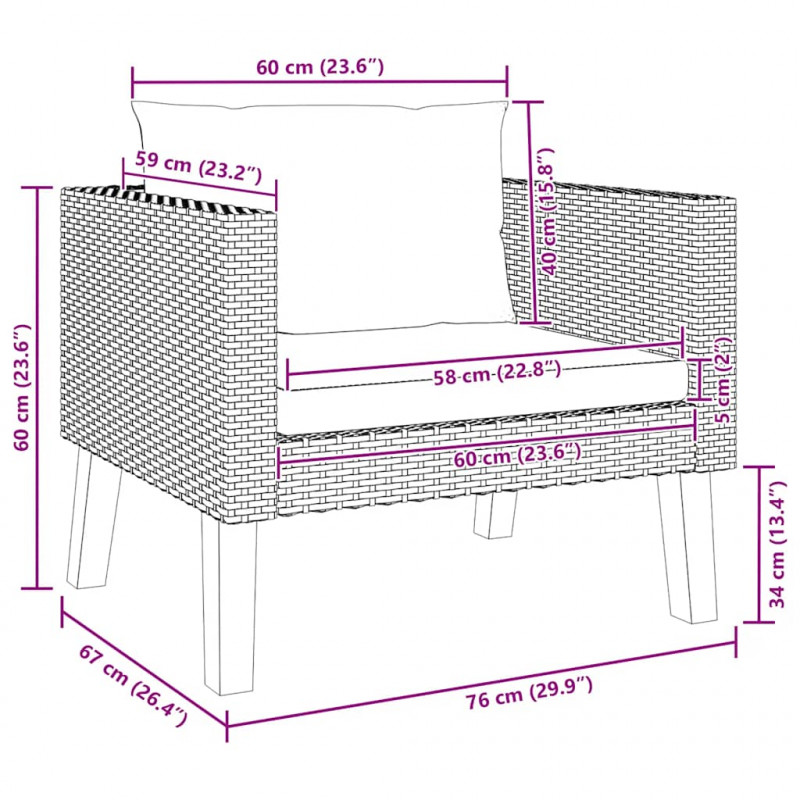 Pojedyncza sofa ogrodowa z poduszkami, rattan PE, beż