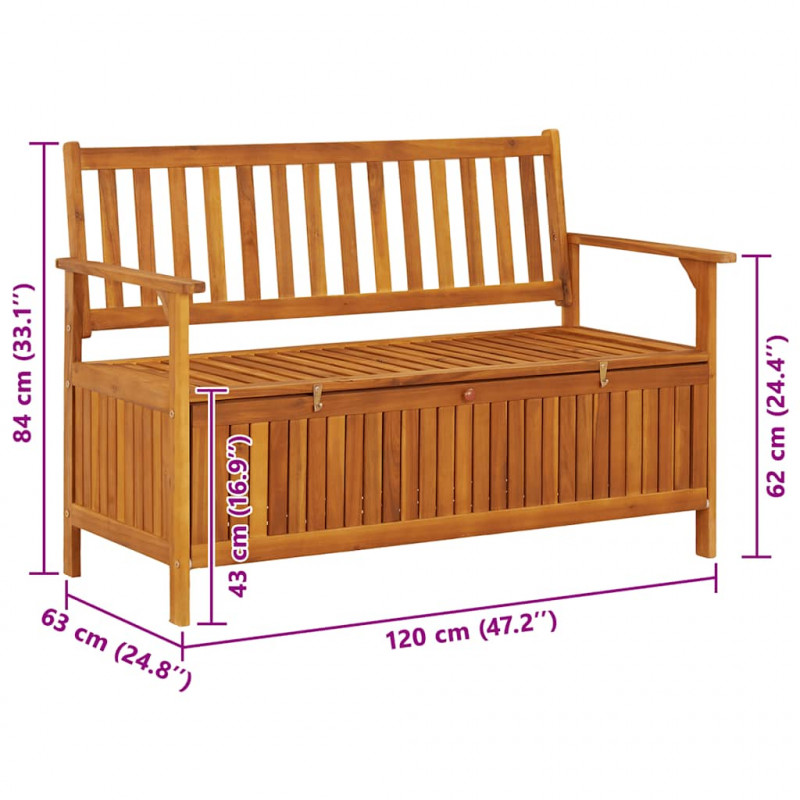 Ławka ogrodowa ze schowkiem, 120 cm, lite drewno akacjowe