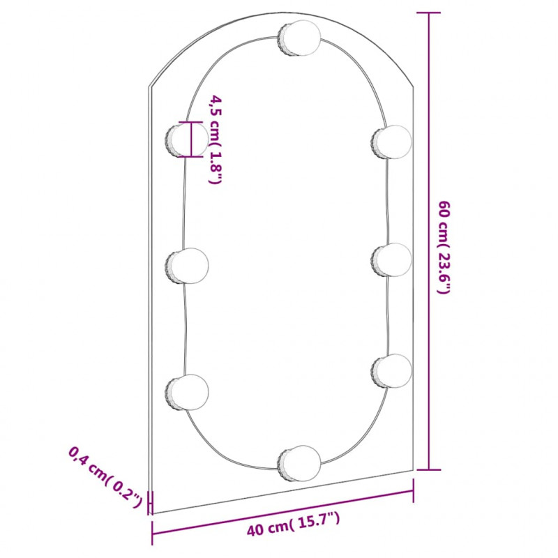 Lustro z lampami LED, 90x45 cm, szklane, z łukiem