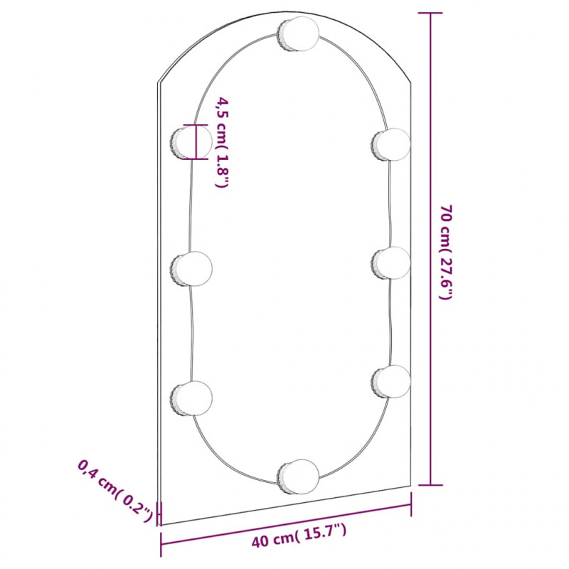 Lustro z lampami LED, 70x40 cm, szklane, z łukiem