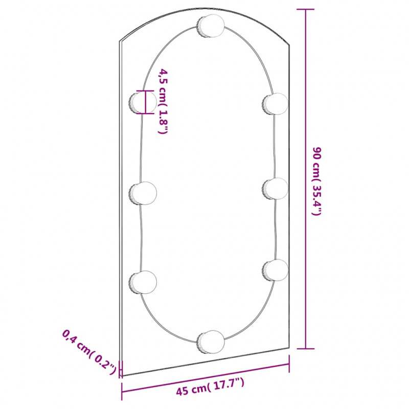 Lustro z lampami LED, 90x45 cm, szklane, z łukiem