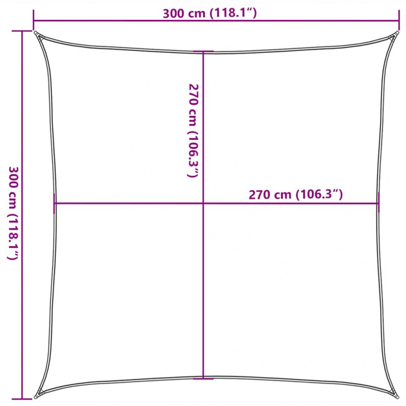 Żagiel przeciwsłoneczny, 160 g/m², kolor taupe, 3x3 m, HDPE