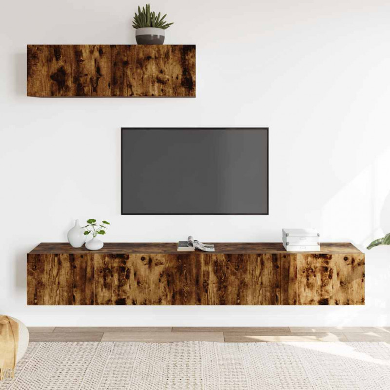 Zestaw 3 szafek TV, przydymiony dąb, materiał drewnopochodny