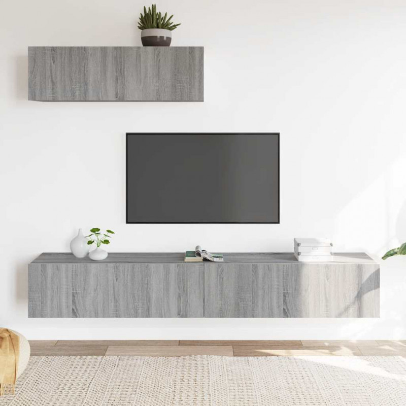 Zestaw 3 szafek TV, szary dąb sonoma, materiał drewnopochodny