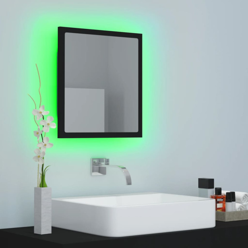 Lustro łazienkowe LED, czarne, 40x8,5x37cm, akryl
