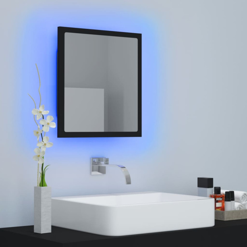 Lustro łazienkowe LED, czarne, 40x8,5x37cm, akryl