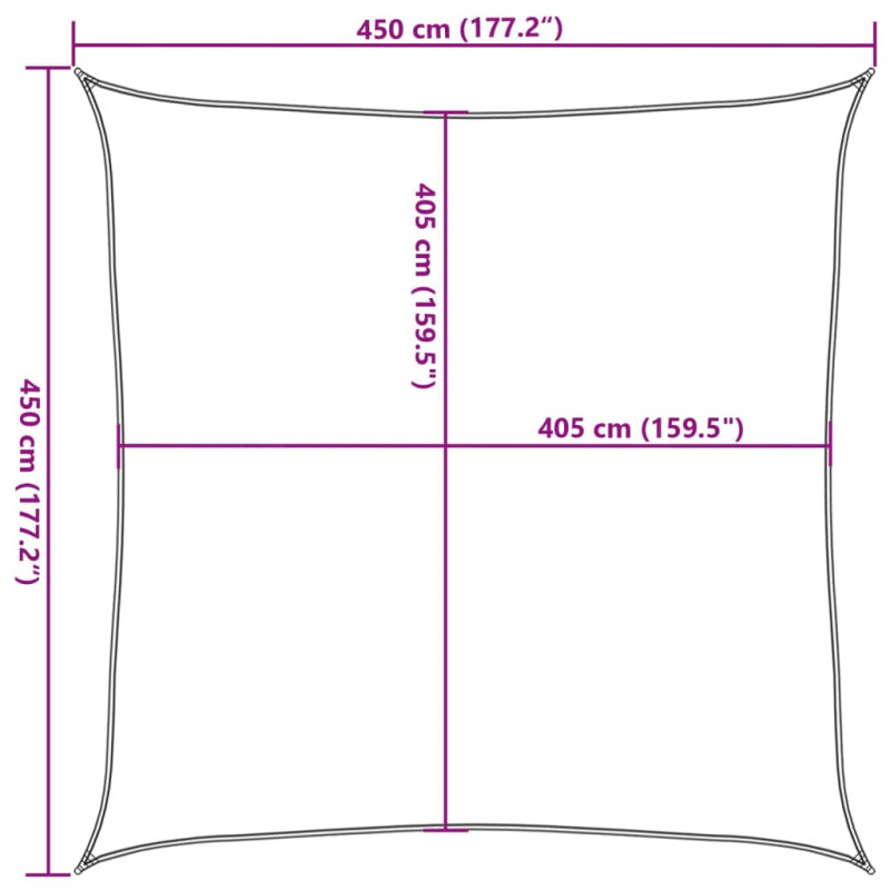 Żagiel przeciwsłoneczny, 160 g/m², żółty, 4,5x4,5 m, HDPE