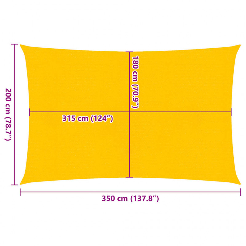 Żagiel przeciwsłoneczny, 160 g/m², żółty, 2x3,5 m, HDPE
