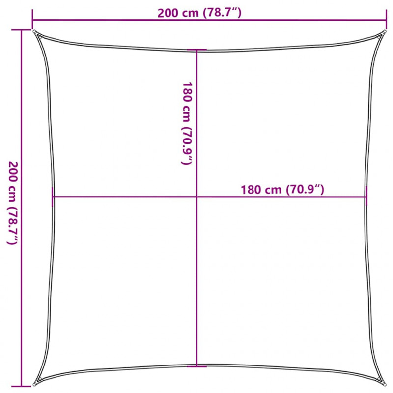 Żagiel przeciwsłoneczny, 160 g/m², czerwony, 2x2 m, HDPE