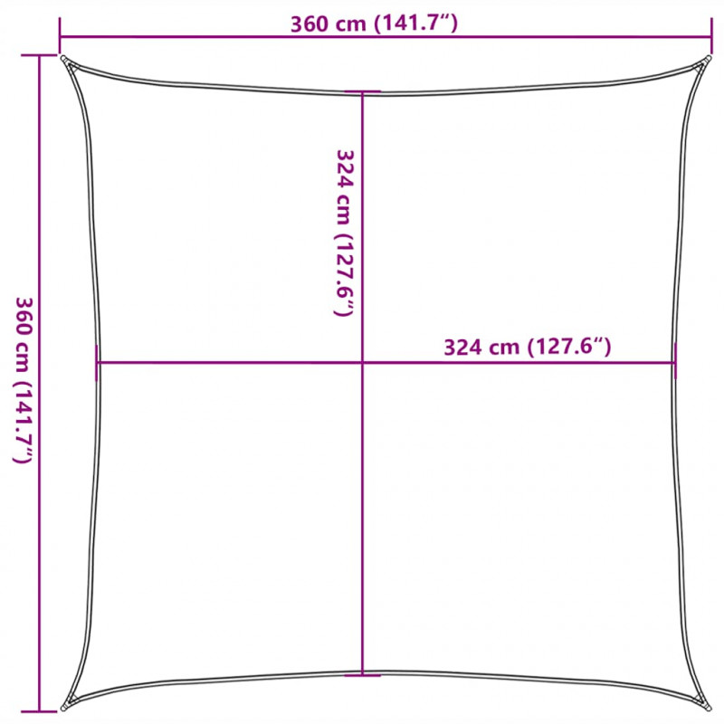 Żagiel przeciwsłoneczny, 160 g/m², czerwony, 3,6x3,6 m, HDPE