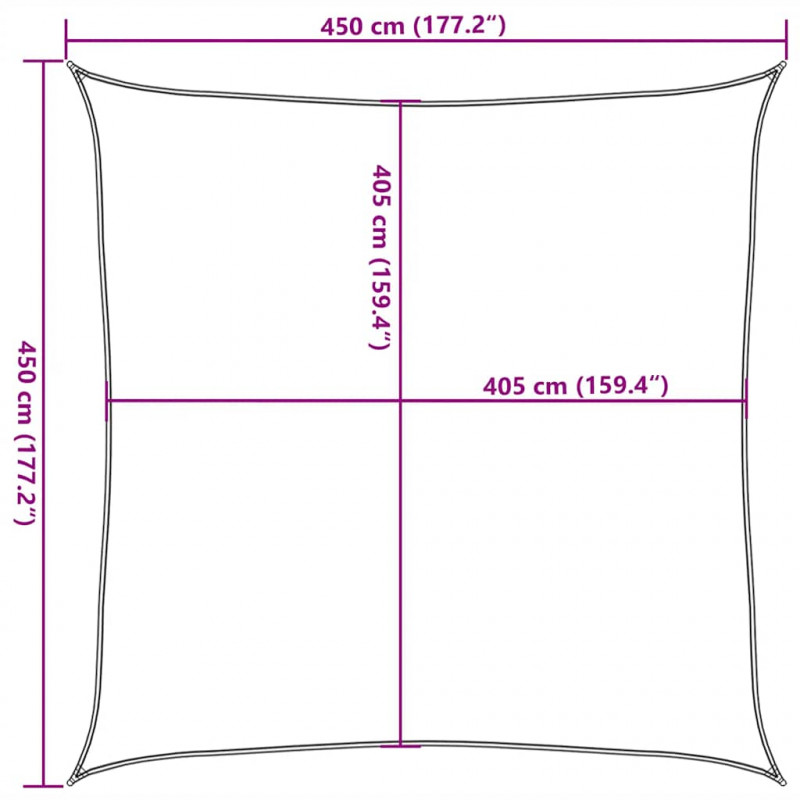 Żagiel przeciwsłoneczny, 160 g/m², czerwony, 4,5x4,5 m, HDPE