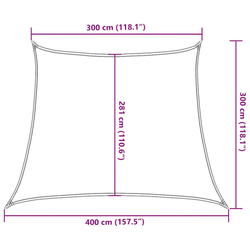 Żagiel przeciwsłoneczny, 160 g/m², czerwony, 3/4x3 m, HDPE