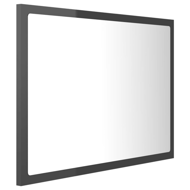Lustro łazienkowe LED, wysoki połysk, szare, 60x8,5x37cm, akryl