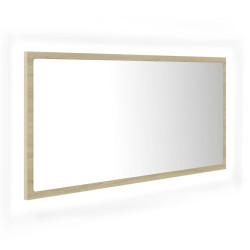 Lustro łazienkowe LED, kolor dąb sonoma, 90x8,5x37 cm, akryl