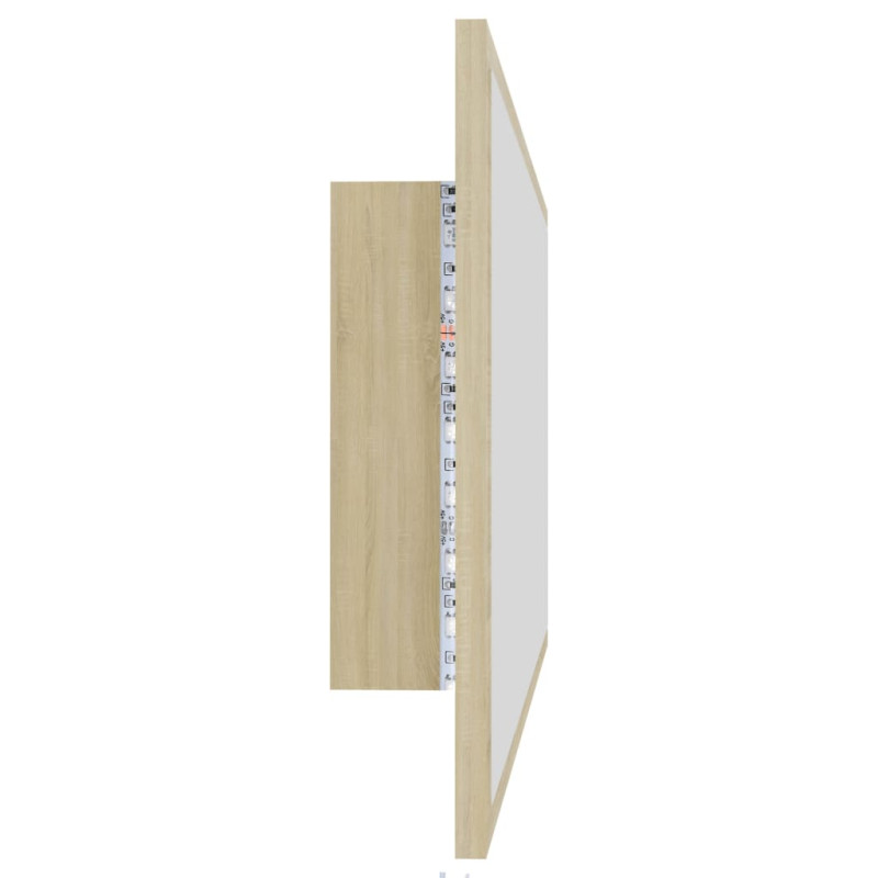 Lustro łazienkowe LED, kolor dąb sonoma, 90x8,5x37 cm, akryl