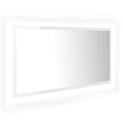 Lustro łazienkowe LED, wysoki połysk, białe, 90x8,5x37cm, akryl
