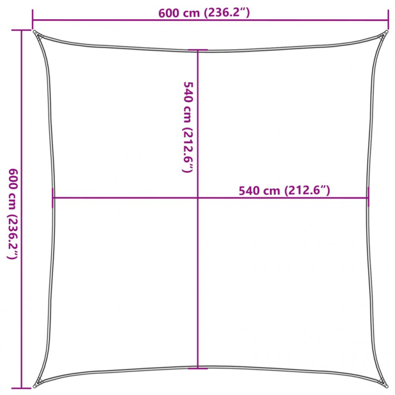 Żagiel przeciwsłoneczny, 160 g/m², czarny, 6x6 m, HDPE