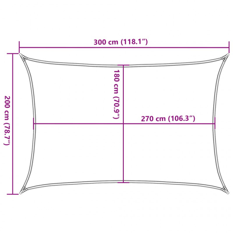 Żagiel przeciwsłoneczny, 160 g/m², czarny, 2x3 m, HDPE