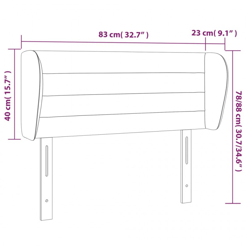 Zagłówek uszak, jasnoszary, 83x23x78/88 cm, aksamitny