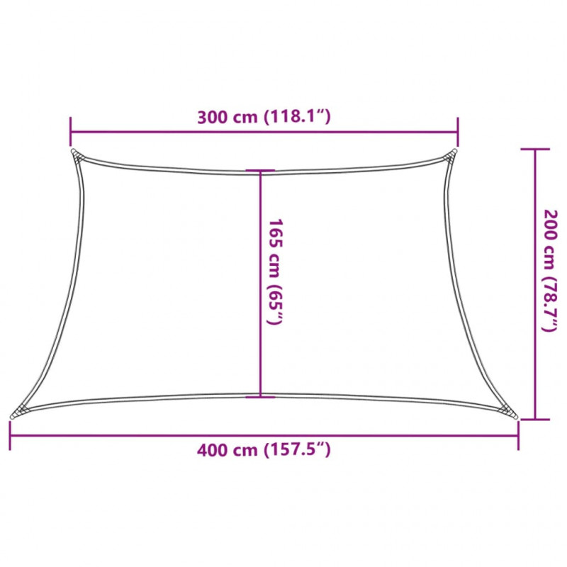 Żagiel przeciwsłoneczny, 160 g/m², czarny, 3/4x2 m, HDPE
