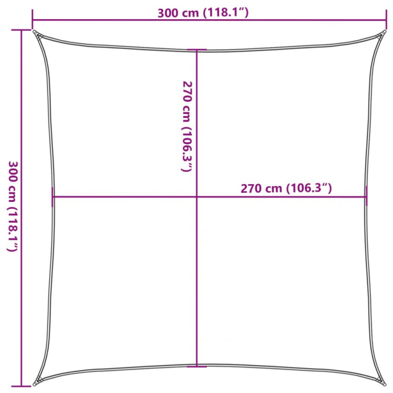 Żagiel przeciwsłoneczny, 160 g/m², brązowy, 3x3 m, HDPE