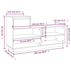 Szafka na buty, szara, 110x34x61 cm, lite drewno sosnowe