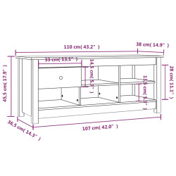 Szafka na buty, szara, 110x38x45,5 cm, lite drewno sosnowe