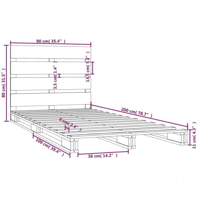 Rama łóżka bez materaca, biała, 90x200 cm, lite drewno sosnowe
