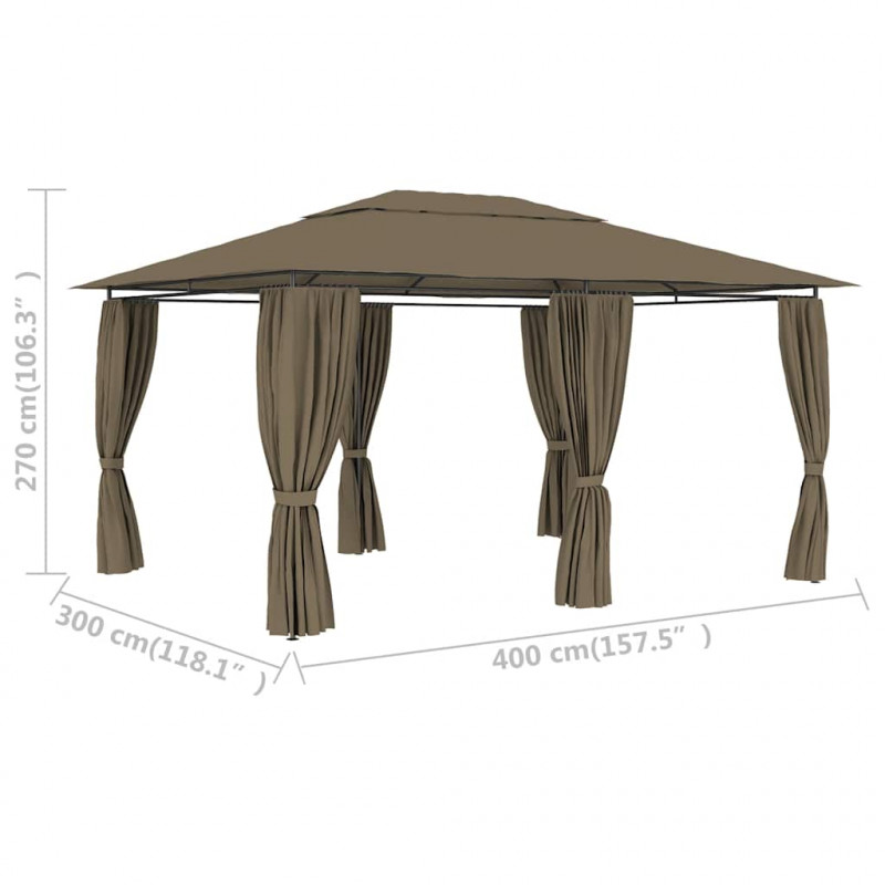 Namiot ogrodowy z zasłonami, 4 x 3 m, taupe, 180 g/m²