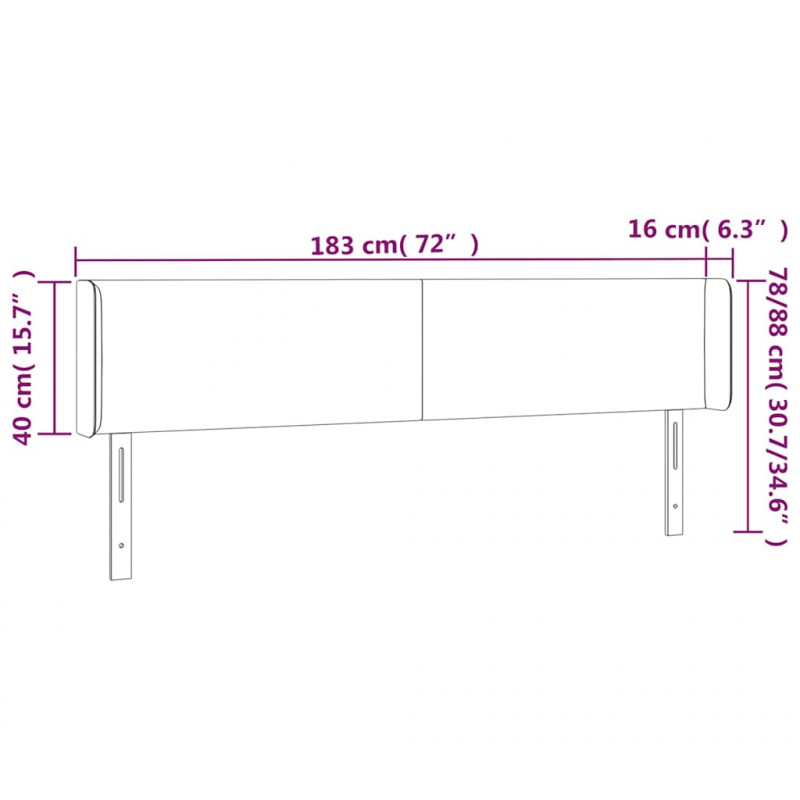 Zagłówek do łóżka z LED ciemnoniebieski 183x16x78/88 cm aksamit