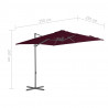 Parasol wiszący na stalowym słupku, bordowy, 250x250 cm