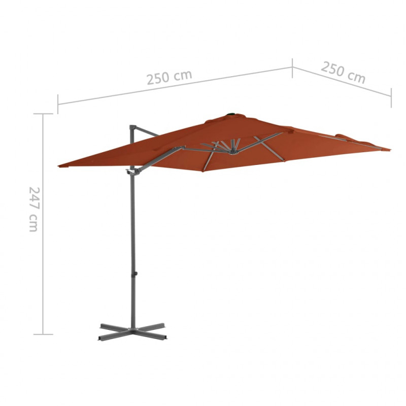 Parasol wiszący ze stalowym słupkiem, 250x250 cm, terakota