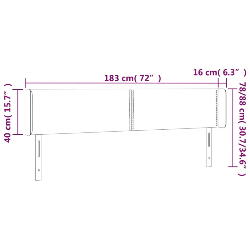 Zagłówek do łóżka z LED ciemnoniebieski 183x16x78/88 cm aksamit