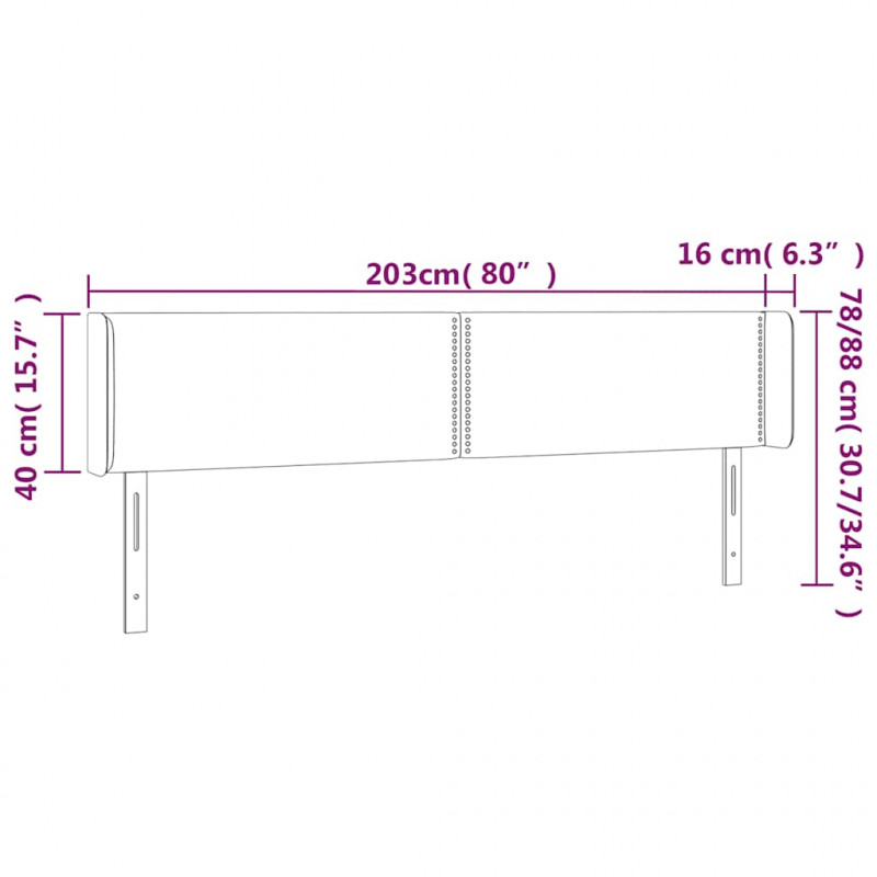 Zagłówek do łóżka z LED ciemnoniebieski 203x16x78/88 cm aksamit