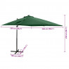Parasol wiszący z LED i słupkiem, zielony, 250 cm