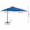 Parasol wiszący z LED i słupkiem, niebieski, 250 cm