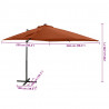 Parasol wiszący z lampkami LED i słupkiem, terakota, 250 cm