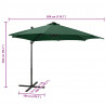 Parasol wiszący z LED i słupkiem, zielony, 300 cm