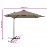 Parasol wiszący z lampkami LED i słupkiem, 300 cm, taupe