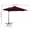 Parasol wiszący z LED i słupkiem, bordowy, 300 cm