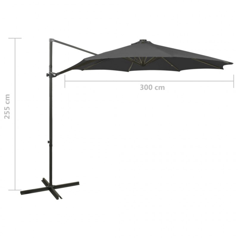 Parasol wiszący z lampkami LED i słupkiem, antracytowy, 300 cm