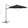 Parasol wiszący z lampkami LED i słupkiem, 300 cm, czarny