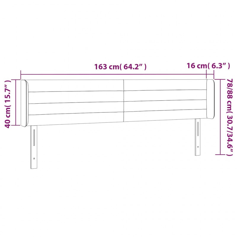 Zagłówek do łóżka z LED ciemnoniebieski 163x16x78/88 cm aksamit